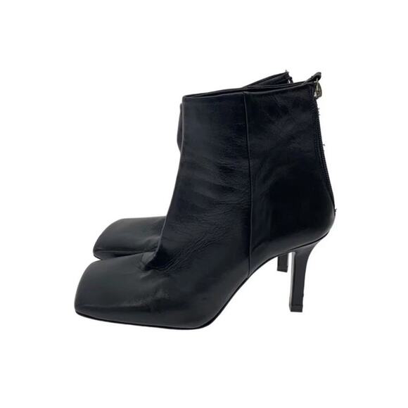 NWT Zara Black Leather Ankle Boots Square Toe Stiletto Heel EU 41 US 10 - Picture 2 of 12